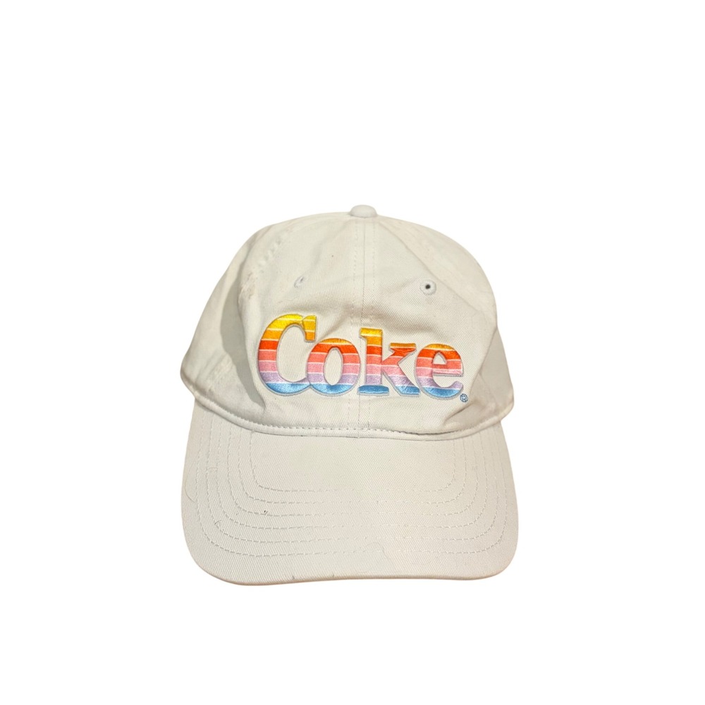 Coca-Cola Retro Rainbow Logo Dad Hat Adjustable White Cotton Baseball Cap